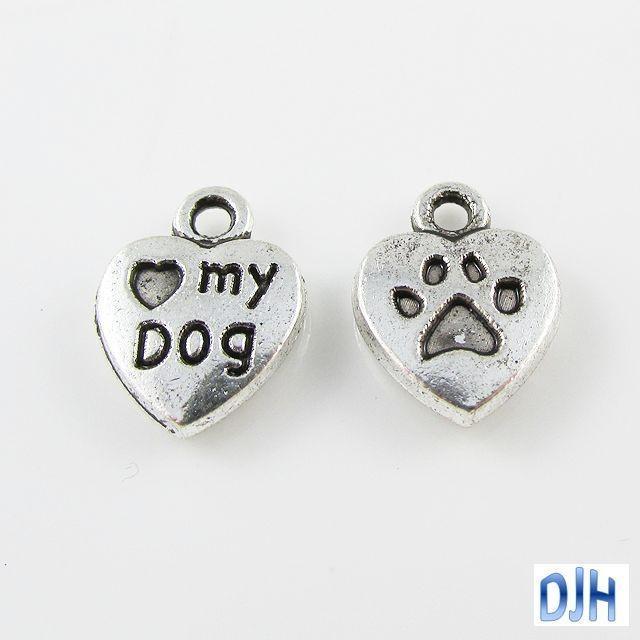 Bulk Love My Dog Heart Charm Paw Print Pendant Select Qty