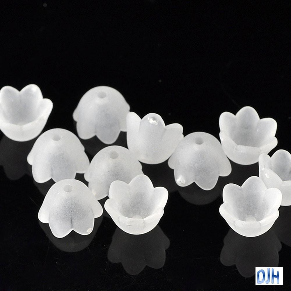 50pcs Cup Flower Bead Cap Craft Beads Frosted White Acrylic 10x9mm Hole 1mm