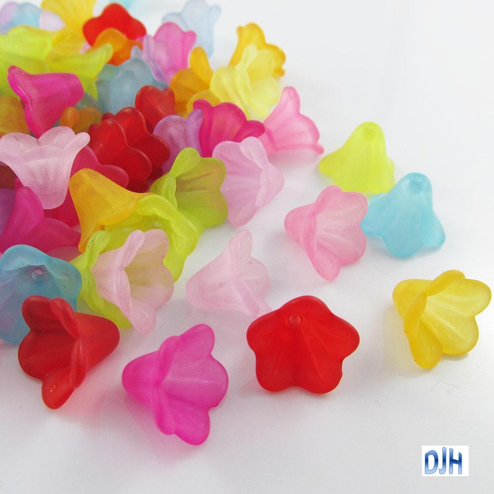 50pcs Lily Flower Bead Craft Beads Frosted Acrylic Mixed 14x10mm Hole 1.2mm