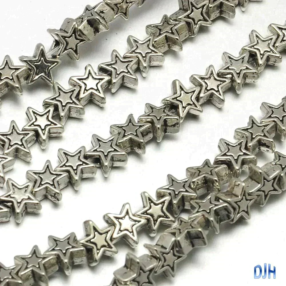 40pcs Antique Silver Star Spacer Beads Tibetan Style 6x6x3mm Hole 1.5mm