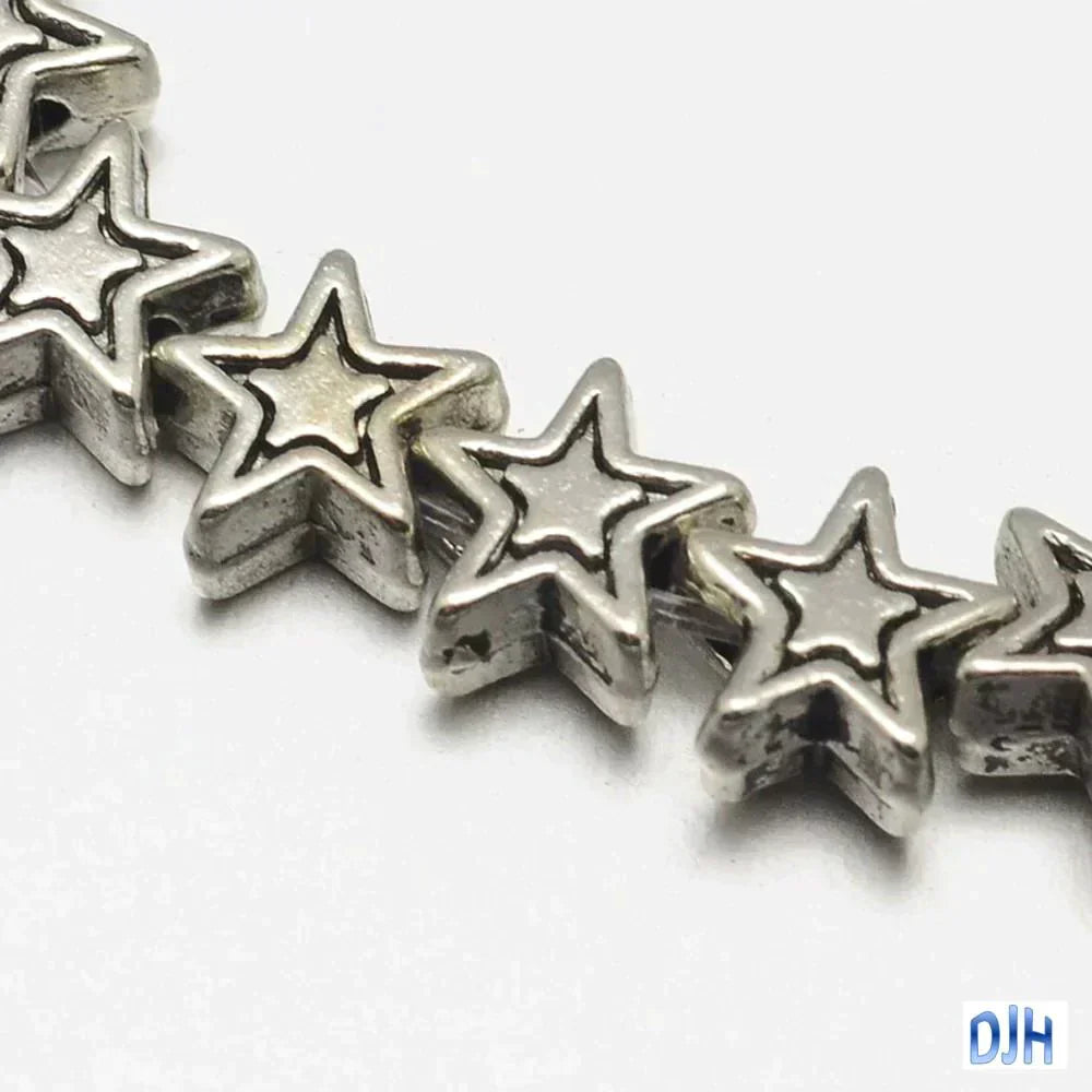40pcs Antique Silver Star Spacer Beads Tibetan Style 6x6x3mm Hole 1.5mm