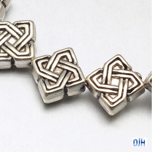 Antique Silver Square Knot Spacer Bead Tibetan Style 23pce Strand 7x4mm Hole 1mm