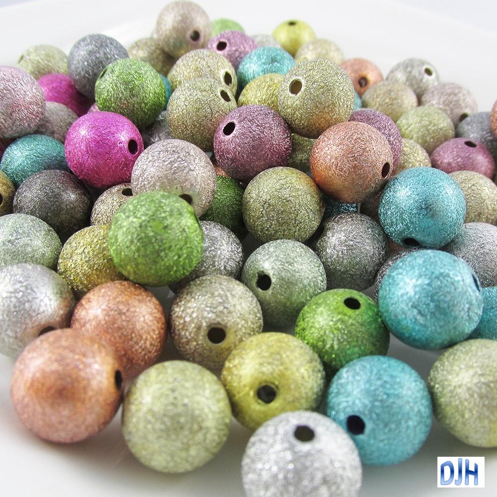 50g 55+pcs Acrylic Metallic Look Stardust Round Craft Beads 12mm Hole 2mm