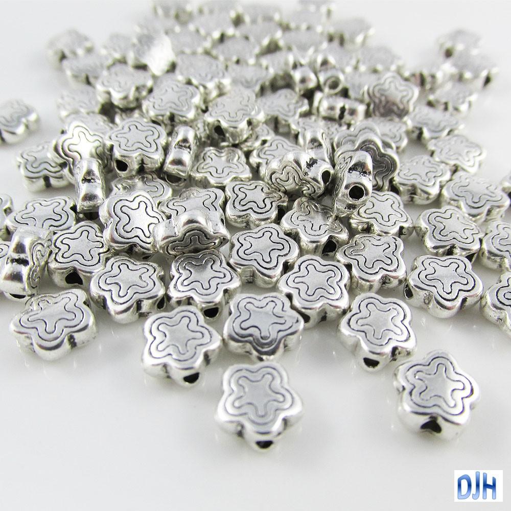 50pcs Silver Funky Flower Spacer Beads Tibetan Style 7x7x3mm Hole 1.5mm