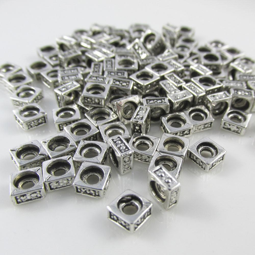 50pcs Square Spacer Beads Tibetan Style 5x5mm Hole 1.2mm