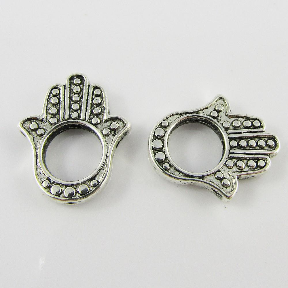 10pcs Hamsa Hand Bead Frame 20x17x3mm Hole 1.5mm Antique Silver