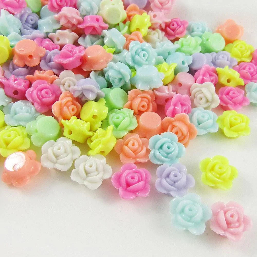 50g 130+pcs Acrylic Pastel Rose Flower Craft Beads 12mm Hole 1.5mm