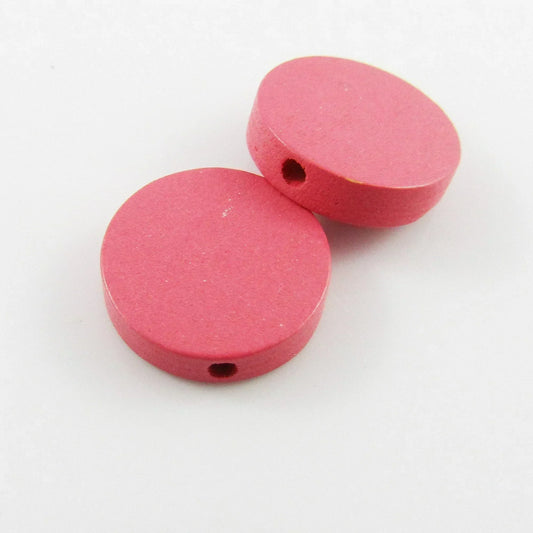 50pcs in random pairs Flat Round Disc Bead Painted Wood 15x4mm Hole 1.5mm