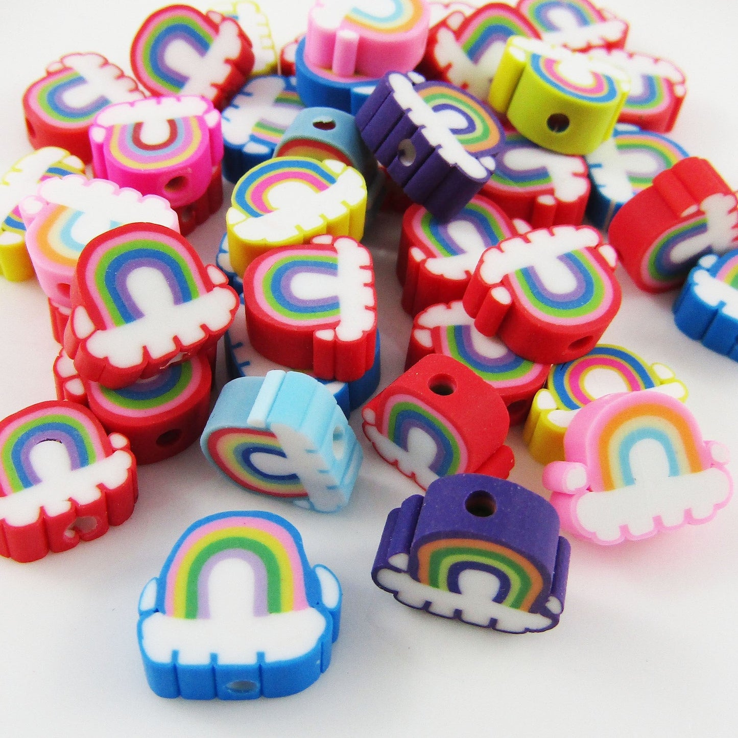 Bulk 50pcs Polymer Clay Cloud Rainbow 9.5x11x4.5mm Hole 1.8mm