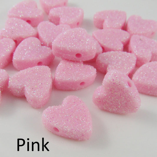 Bulk 20pcs Glitter Love Heart Bead Acrylic Opaque 13x13mm Hole 1.5mm Pick Colour