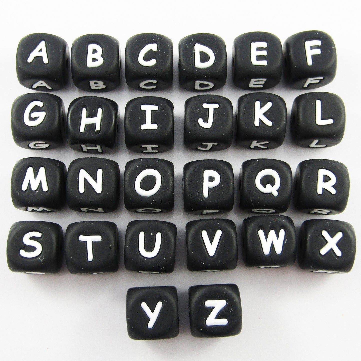 Bulk Pack of 10 Black Cube Letter Silicone Bead 12mm with 2mm Hole Pens Lanyards