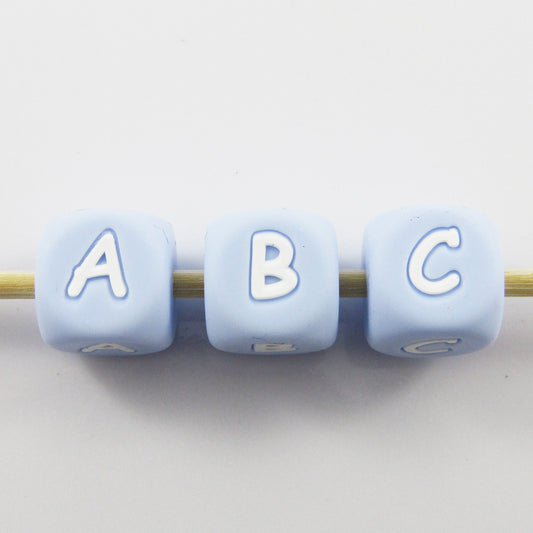 A-Z 26pc Set Blue Cube Letter Silicone Bead 12mm Hole 2mm Keychains Lanyards
