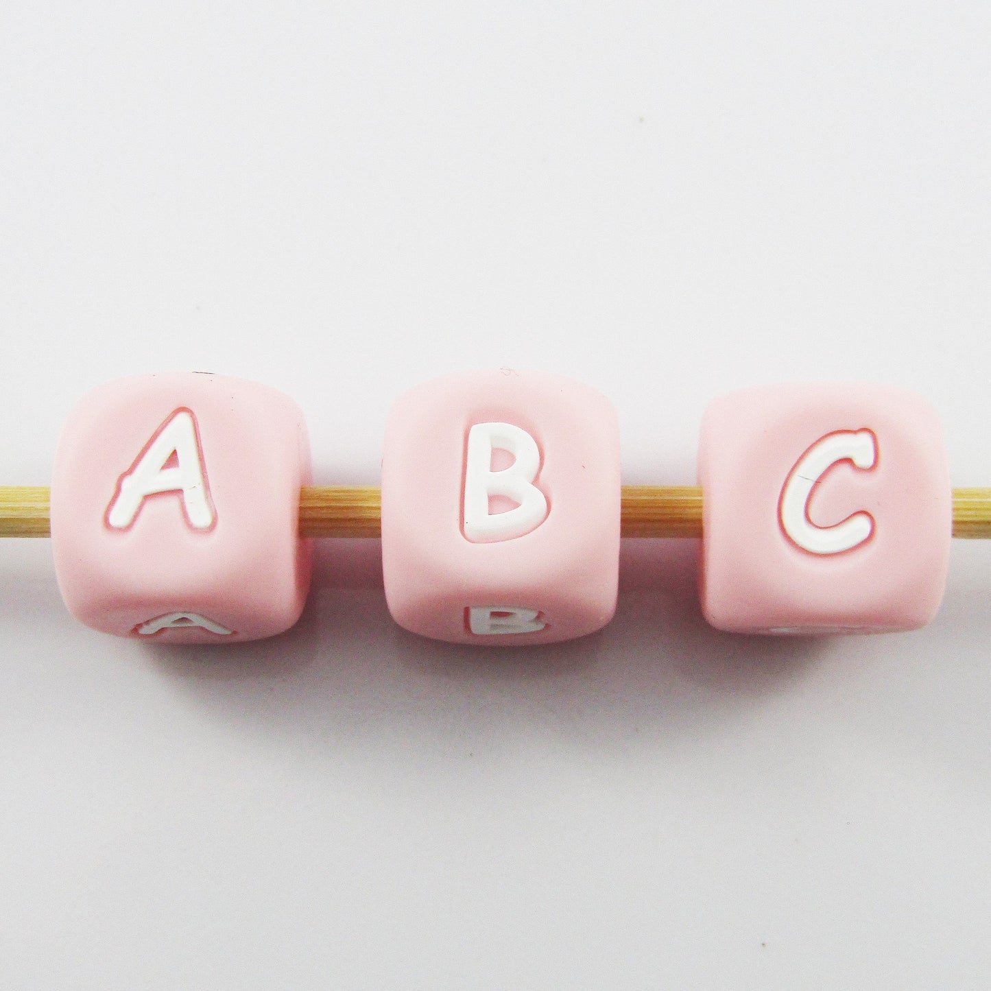 A-Z 26pc Set Pink Cube Letter Silicone Bead 12mm Hole 2mm Keychains Lanyards