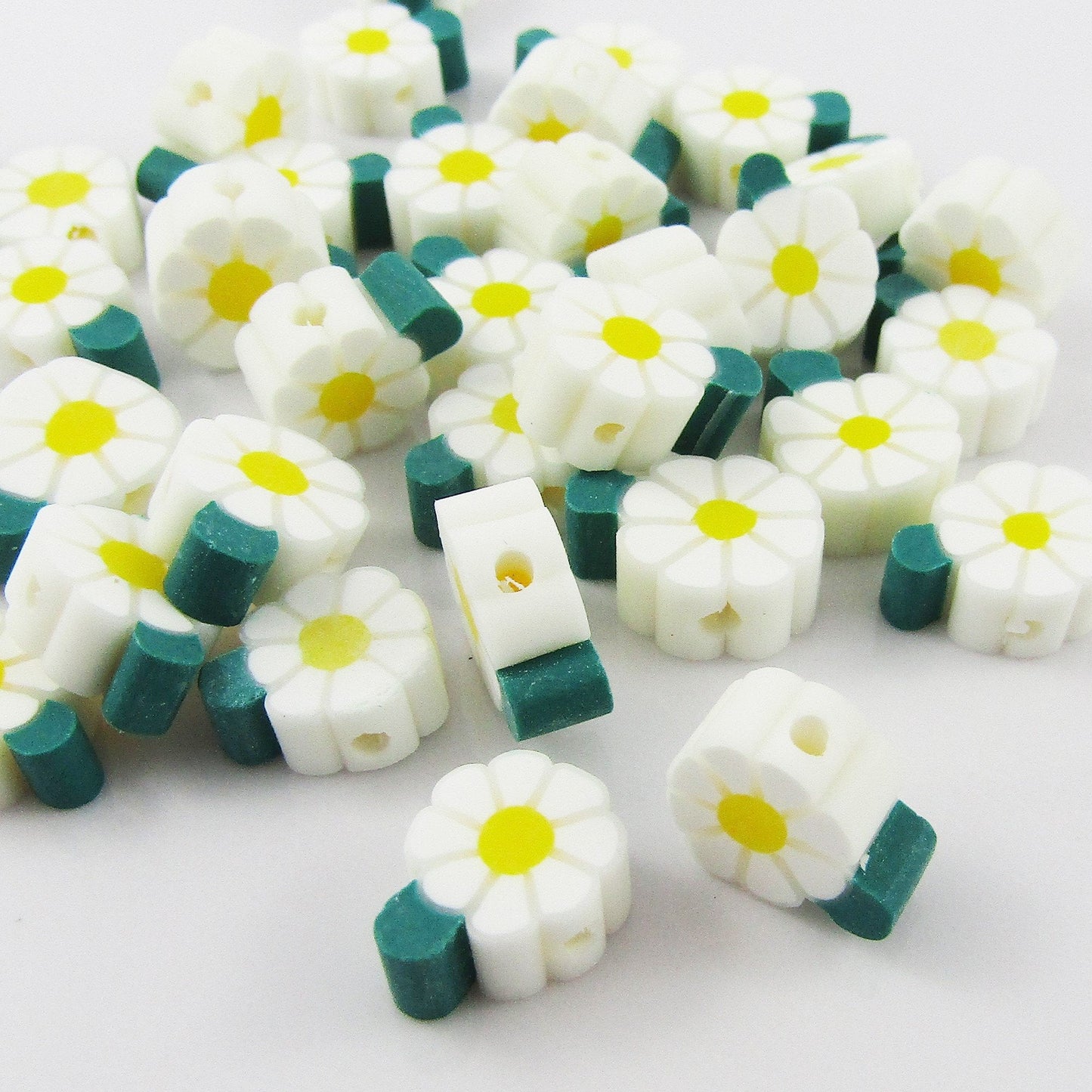 Bulk 50pcs Polymer Clay Daisy Flower Beads 11.5x9x4mm Hole 1.5mm