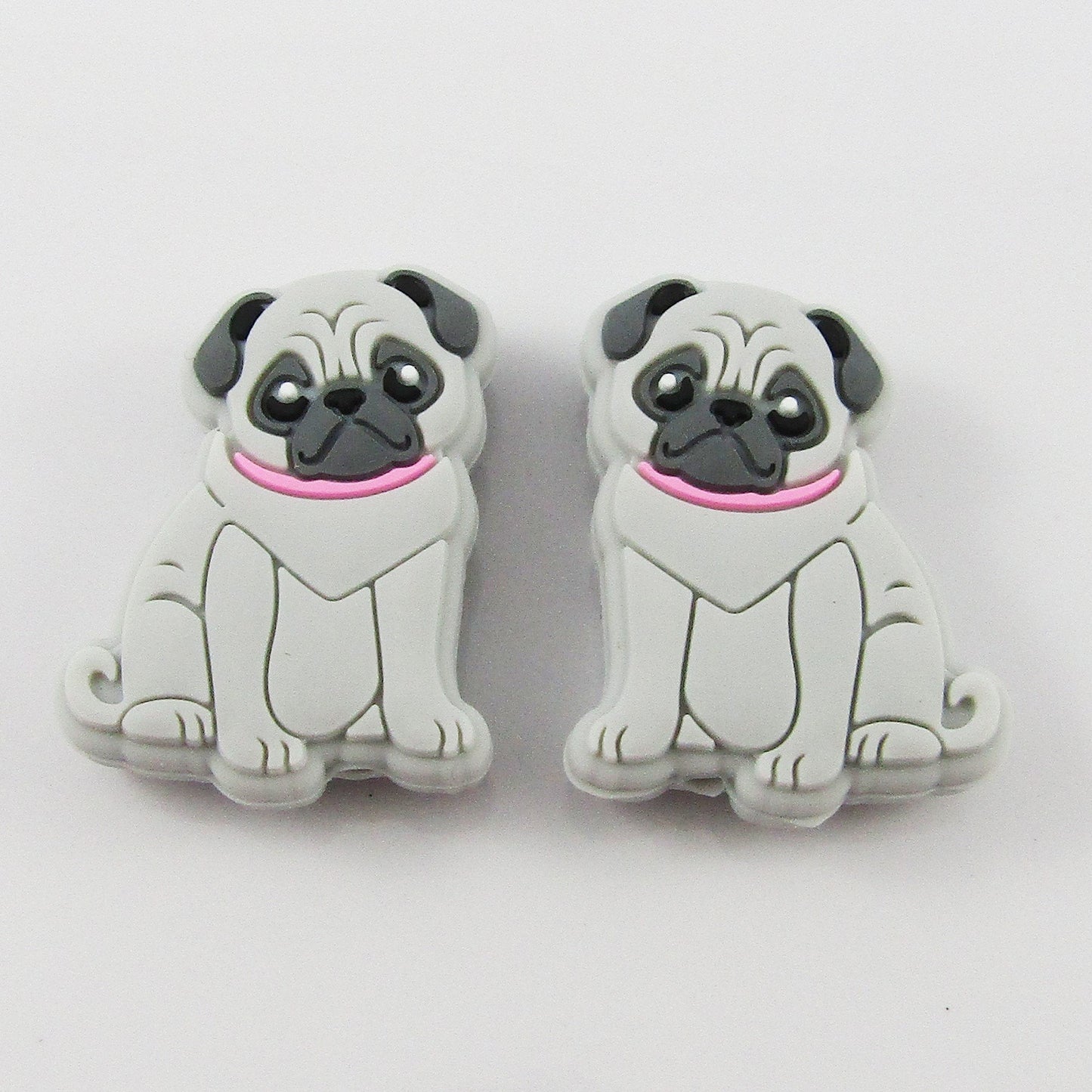 2pcs Pug Silicone Focal Bead Puppy Dog 30x24x9.5mm Hole 2mm Pen Keychains