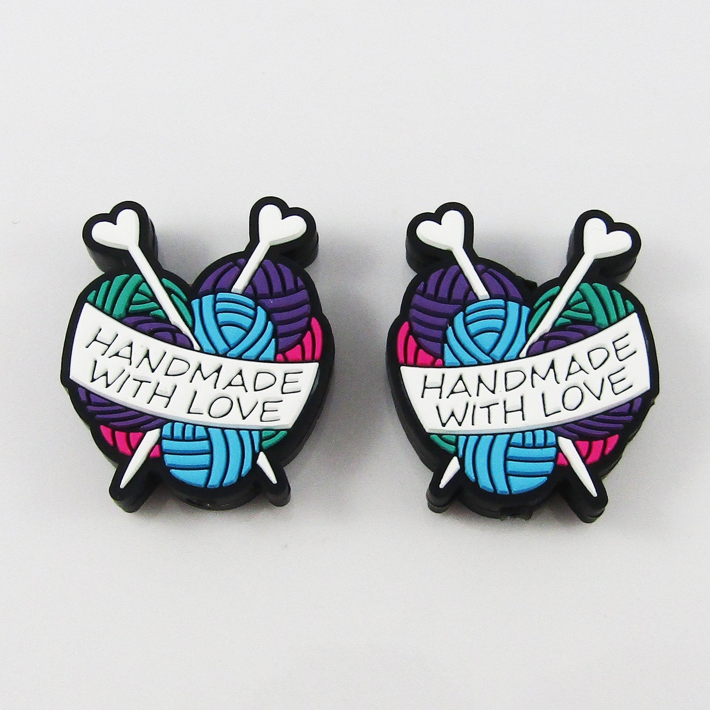 2pcs Handmade with Love Silicone Focal Bead Knitting Yarn 30x26x7.5mm Hole 3.5mm