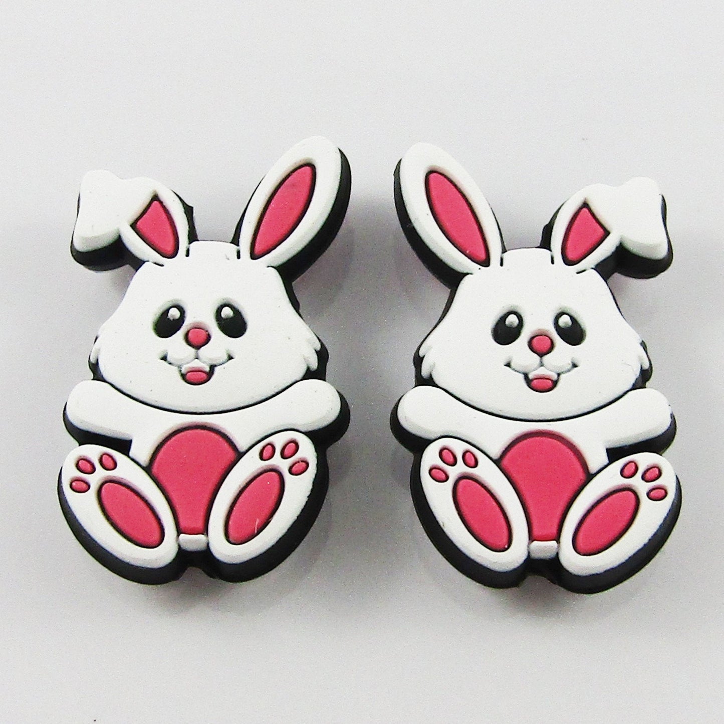 2pcs Easter Bunny White Rabbit Silicone Focal Bead 31x18x7mm Hole 2.5mm