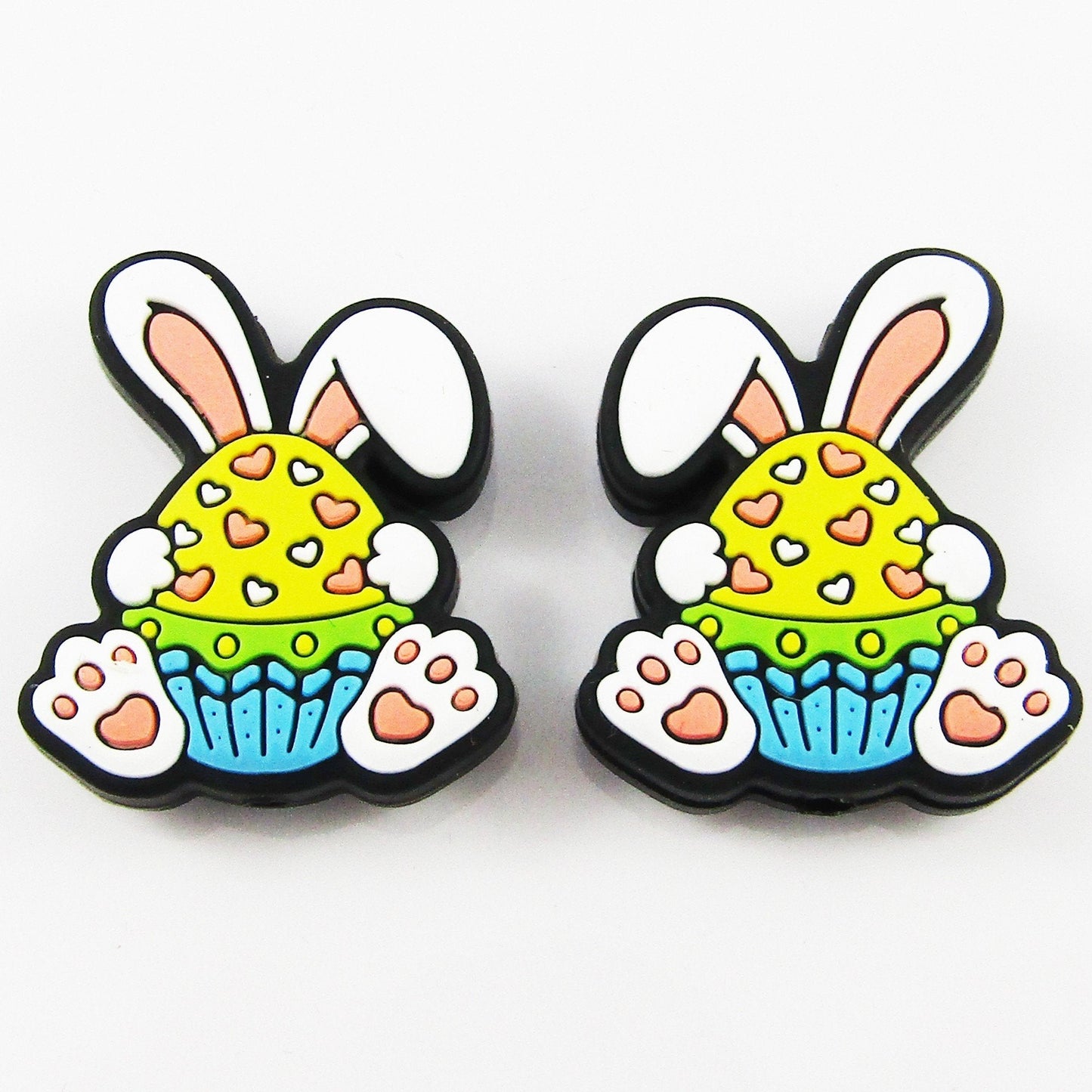 2pcs Easter Egg Rabbit Silicone Focal Bead 29x25x7mm Hole 2.5mm