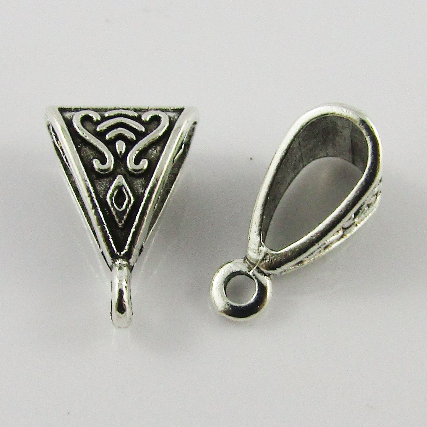 20pce Triangle Scroll Pendant Bail Findings Silver Tone Necklace Finding15x10mm