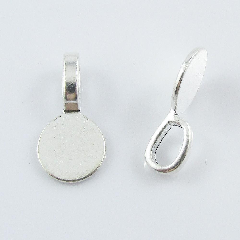 20pk Pendant Bail Findings with Flat 10mm Round Glue Pad Silver Tone 18x10x5.5mm