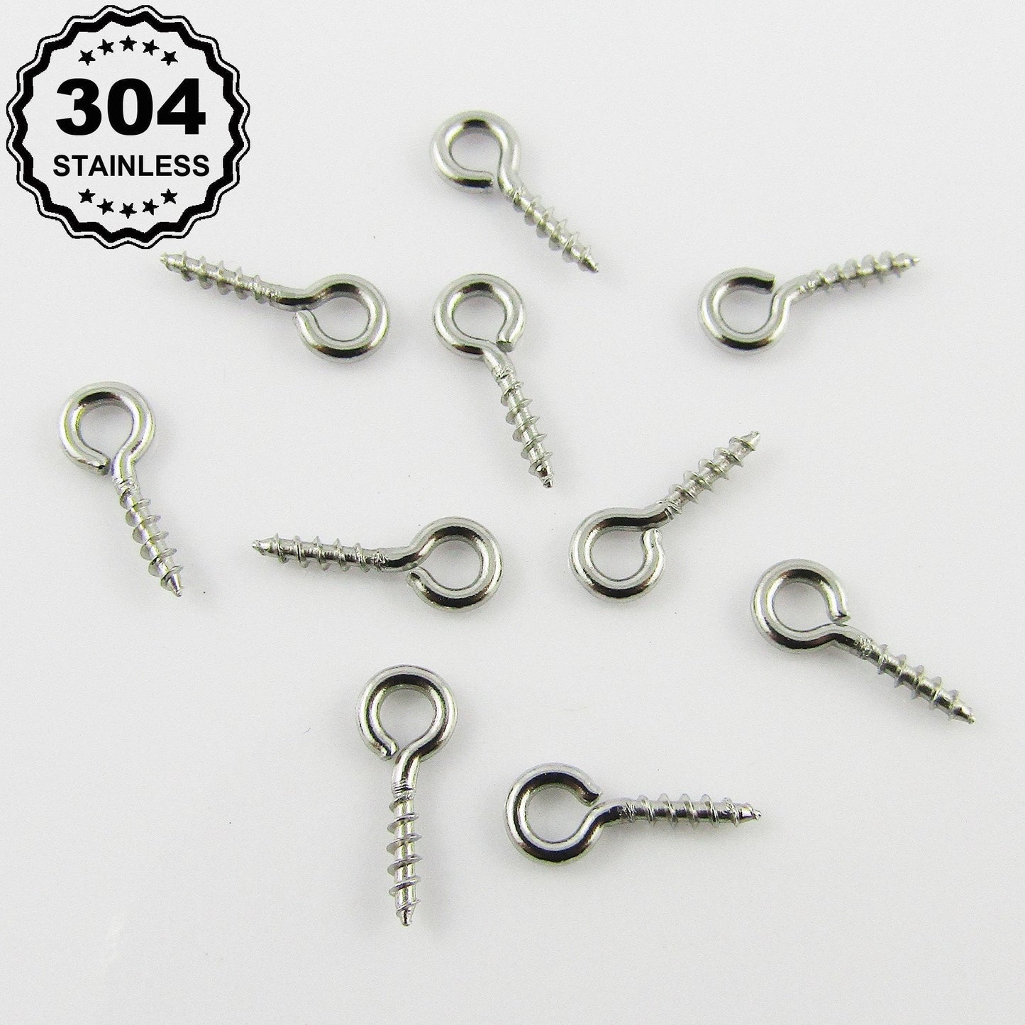 100pk Screw Eye Pin Peg Bails 304 Stainless Steel 10x4x1mm with 2mm hole