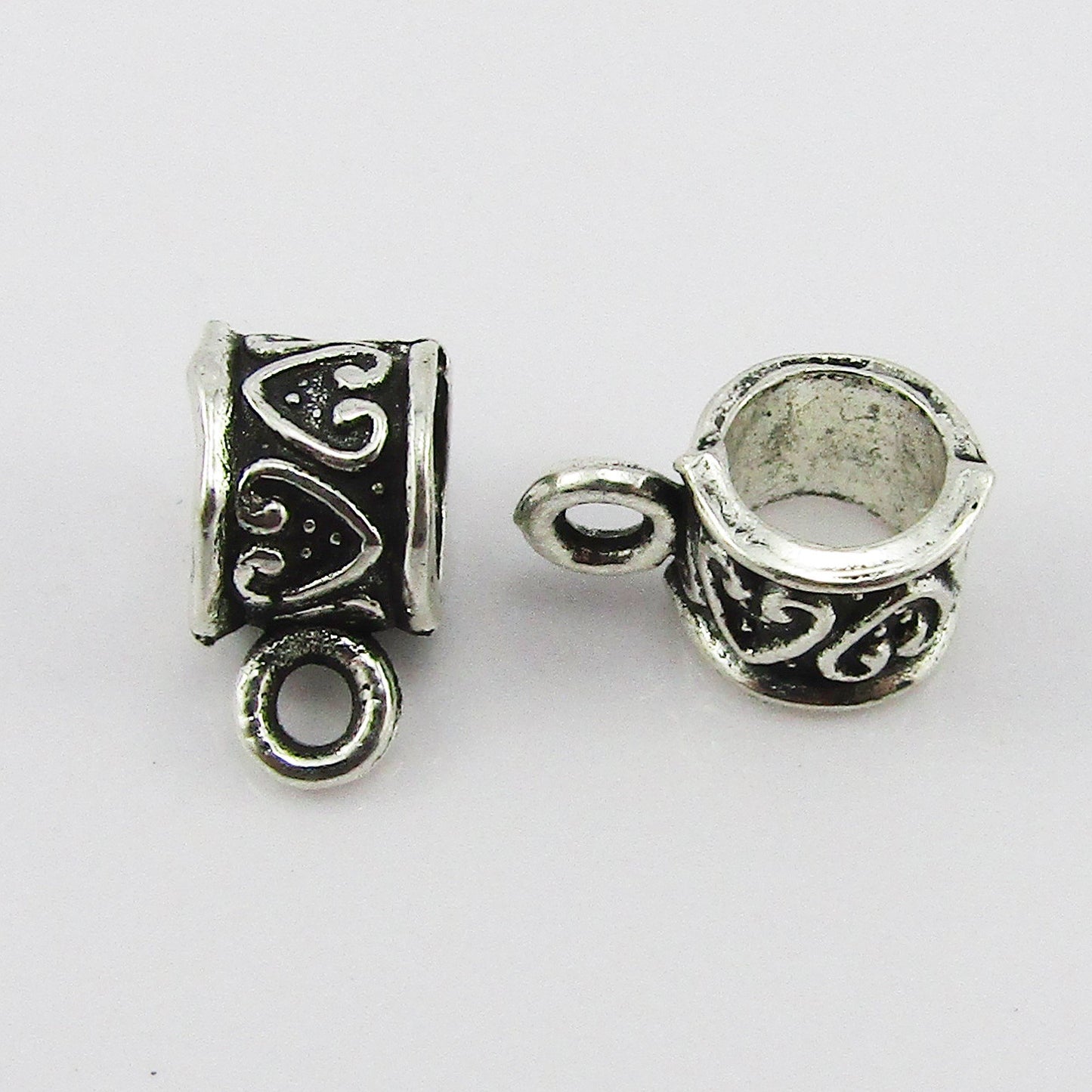 20pce Engraved Heart European Bail Findings 11x6mm Hole 2mm & 5mm