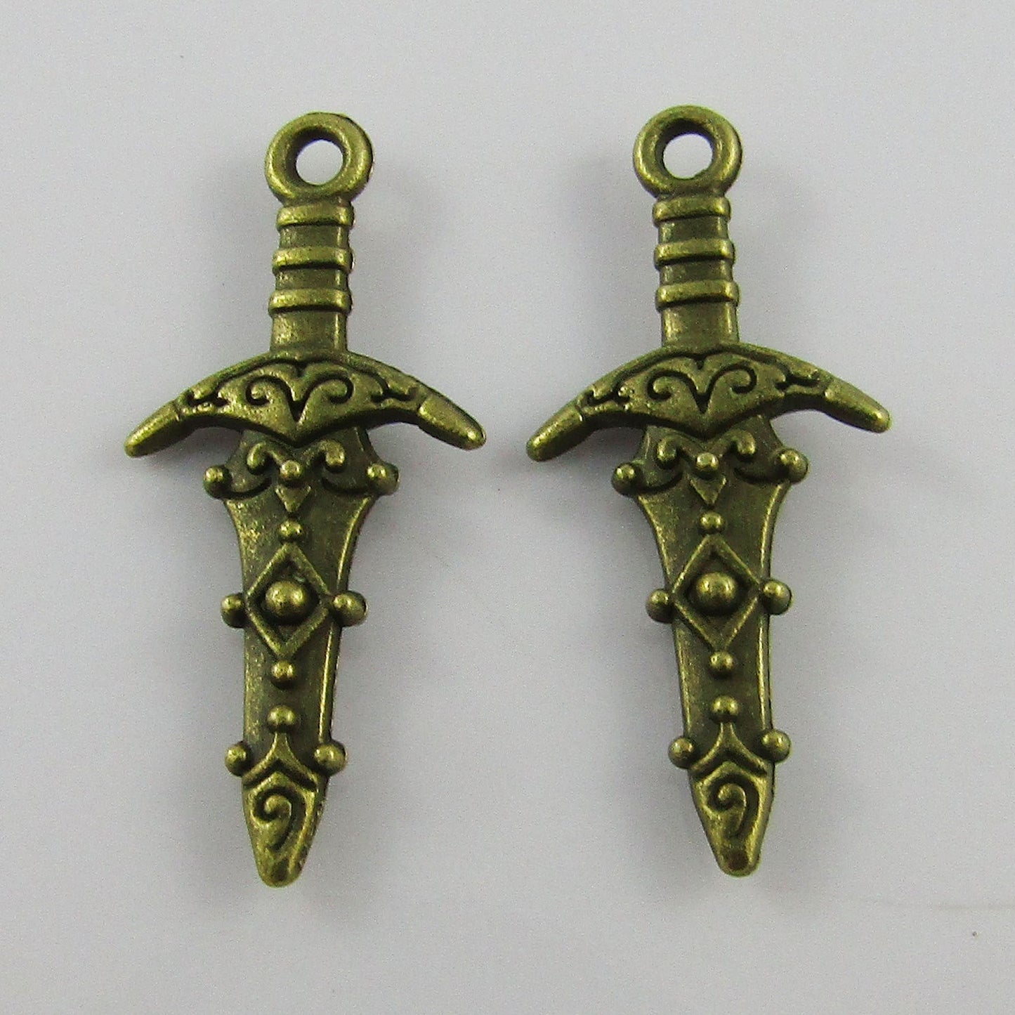 Bulk Engraved Dagger Charm Pendant Antique Bronze 28x12mm Alloy Select Qty
