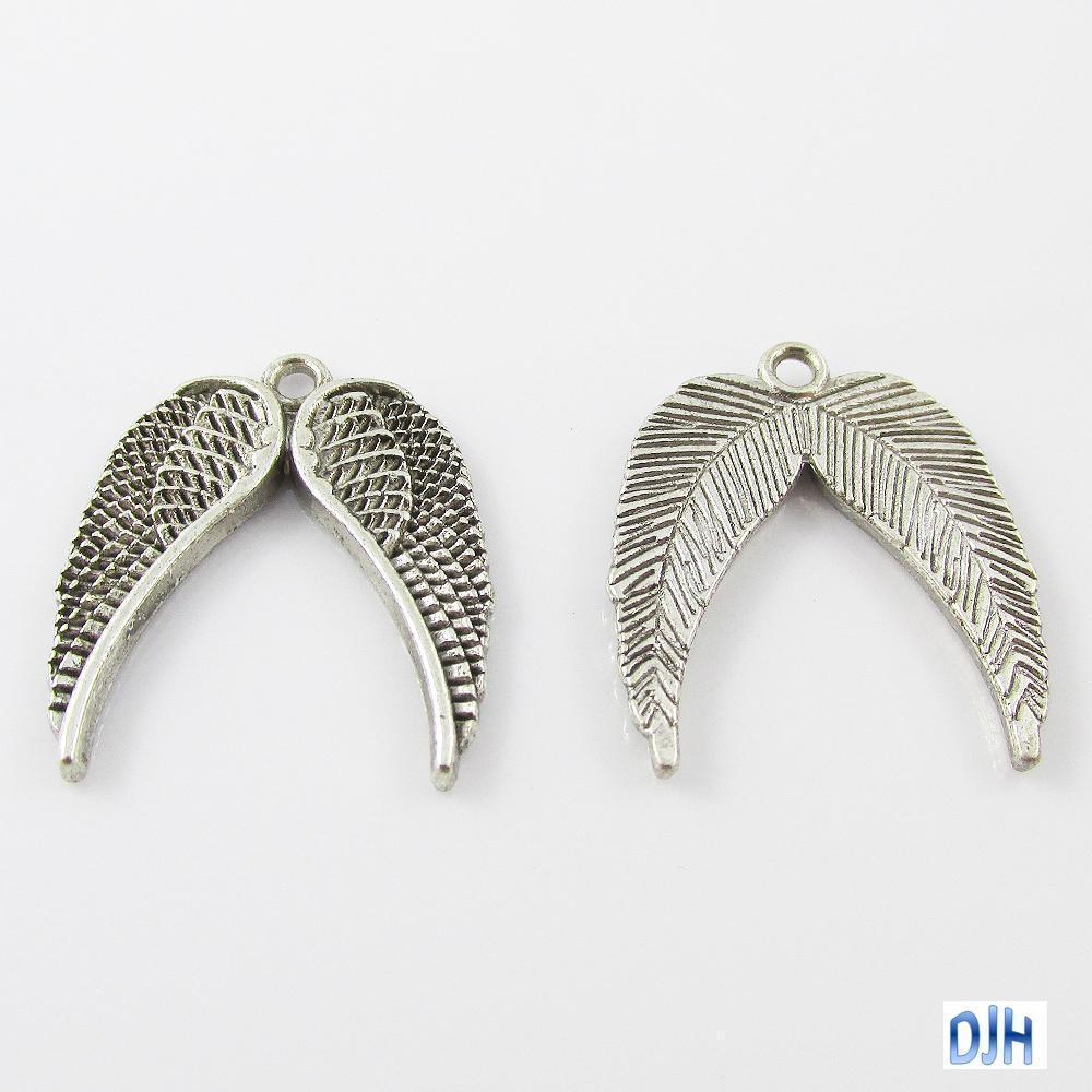 Bulk Double Angel Wings Charm Pendant 23mm x 20mm Select Qty