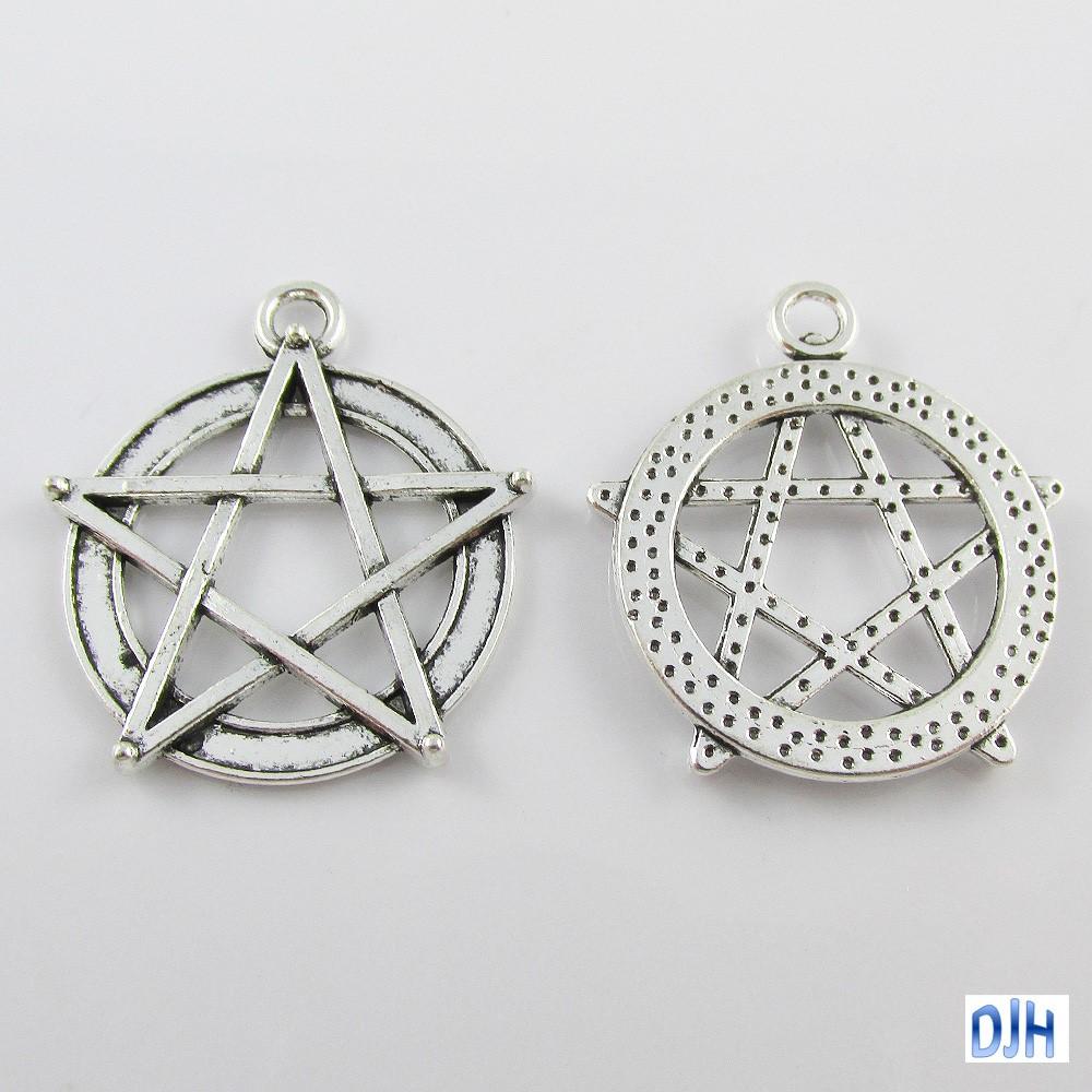 Bulk Pentagram Hollow Round Charm Pendant Pentagram 30x27mm Select Qty