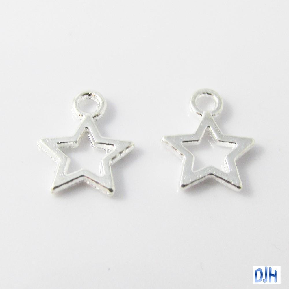 Bulk Hollow Star Charm Pendant Silver Plate 10x12mm Select Qty