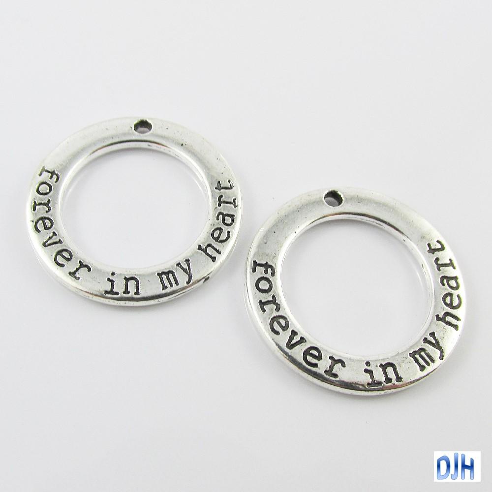 Bulk Forever In My Heart Charm Pendant Love Circle 29x29mm Select Qty