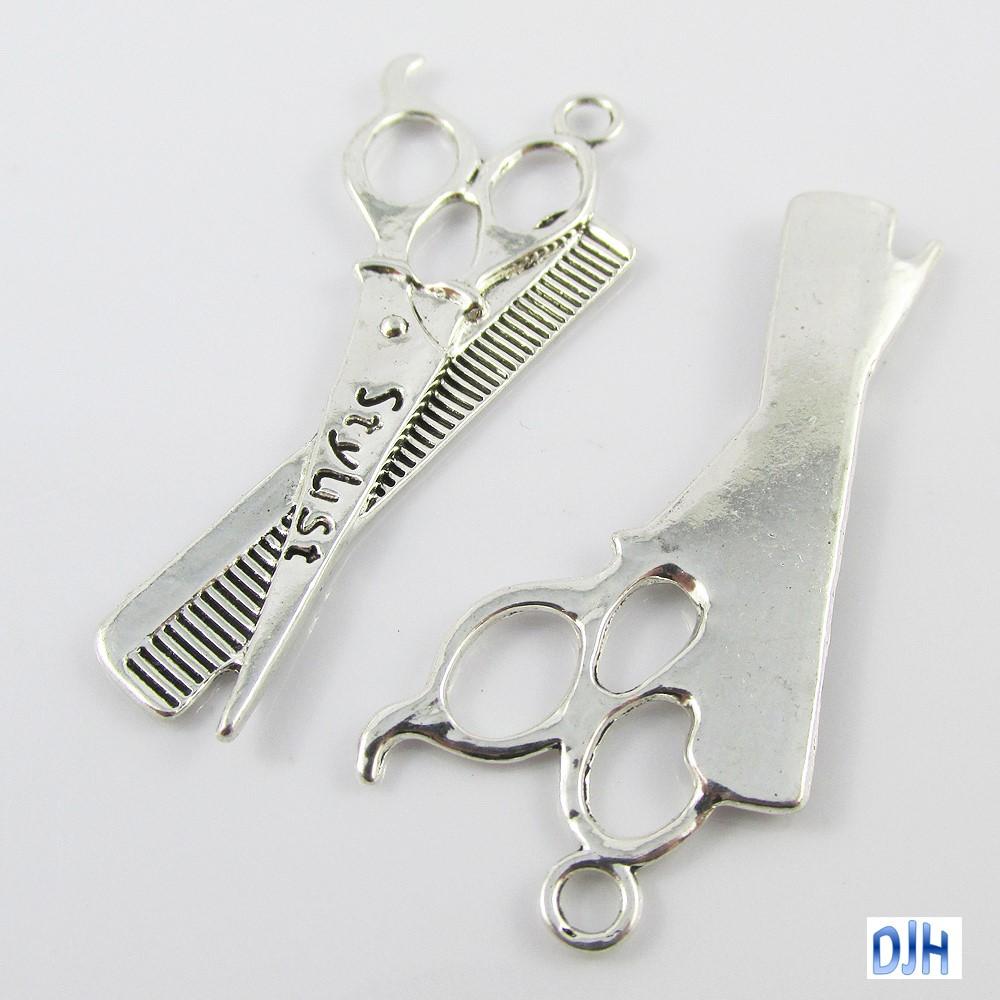 Bulk Hair Stylist Scissors & Comb Charm Pendant Hairdresser 52x22mm Select Qty