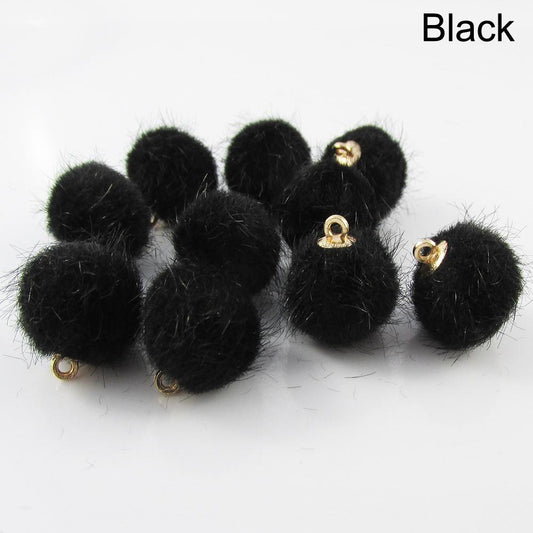 Bulk 10pce Fuzzy Pom Pom Ball Charm Pendant Faux Mink Fur Select Colour