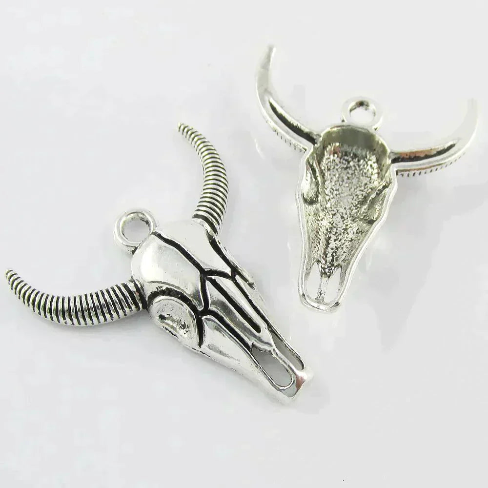 Bulk Cattle Head Skeleton Charm Pendant Cow Oxen Long Horn 30x27mm Select Qty