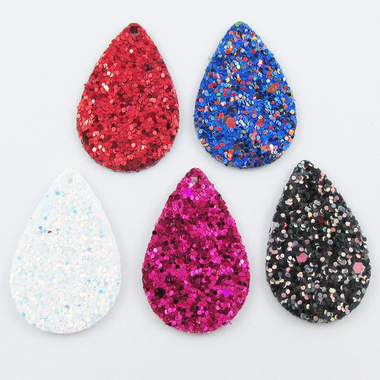 Bulk 10pce Glitter Teardrop Charm Pendant PU Leather Select Colour
