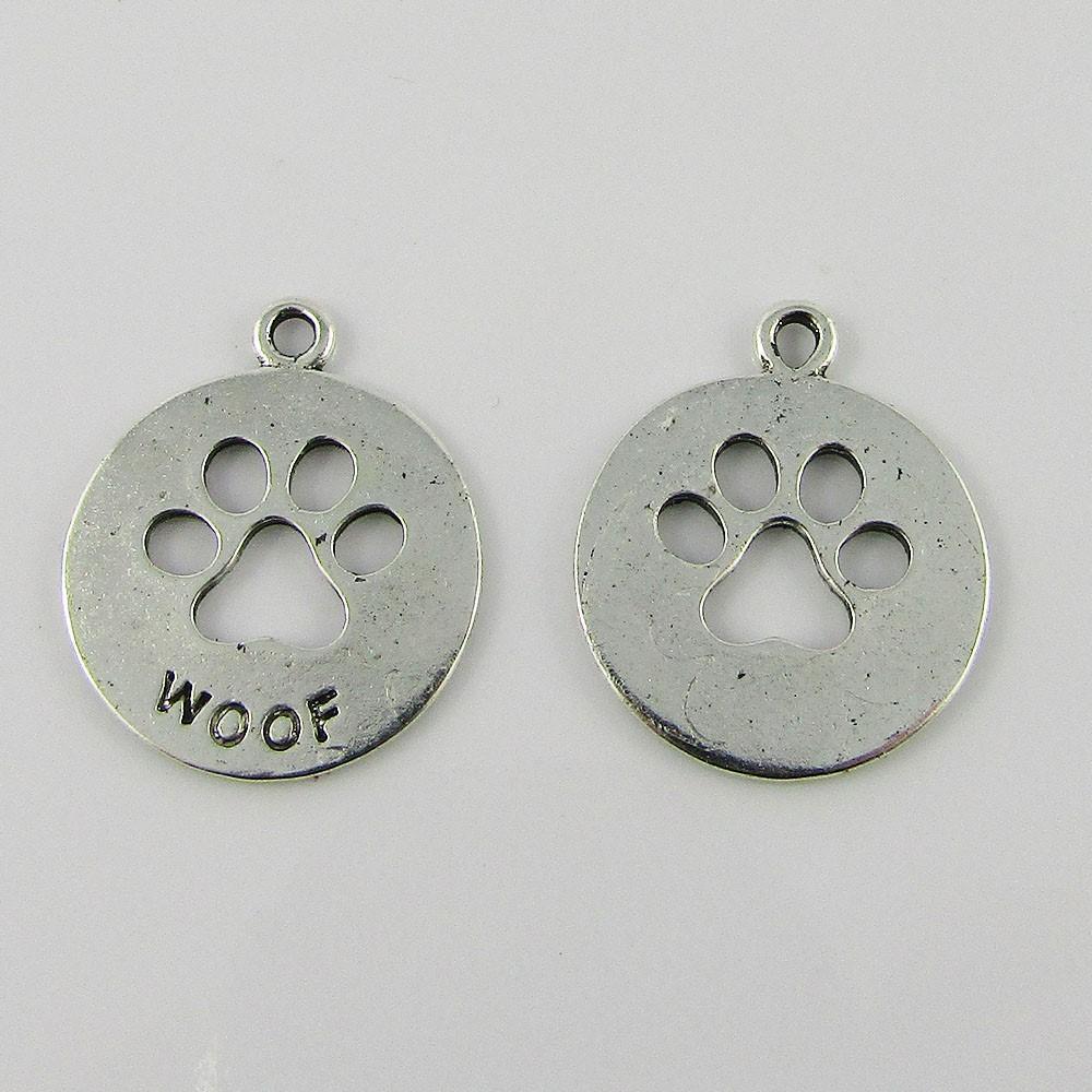 Bulk Woof Paw Print Charm Pendant Message Disc Dog Lover 23x20mm Select Qty