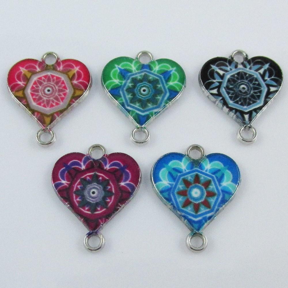Bulk 10pcs Enamel Heart Charm Connector 20x16.5x2mm Hole 1.8mm