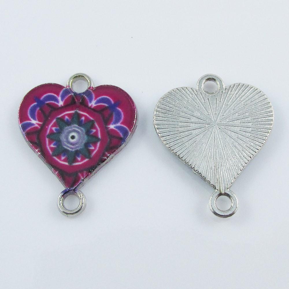 Bulk 10pcs Enamel Heart Charm Connector 20x16.5x2mm Hole 1.8mm