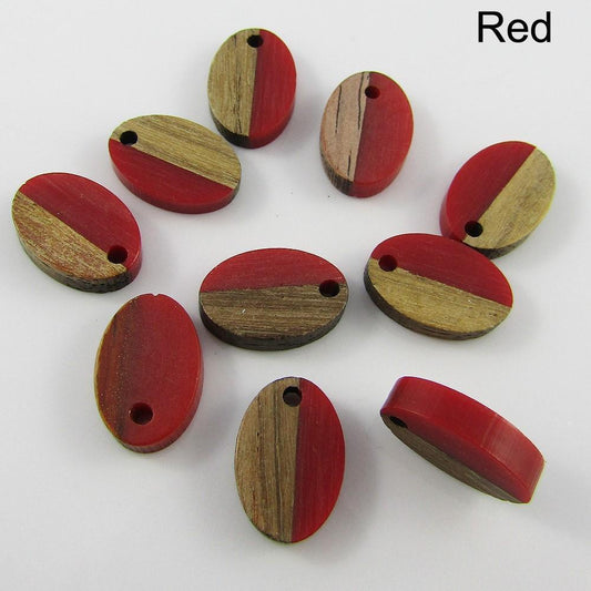 Bulk 10pc Resin & Wood Oval Charm Pendant 15x10mm Select Colour