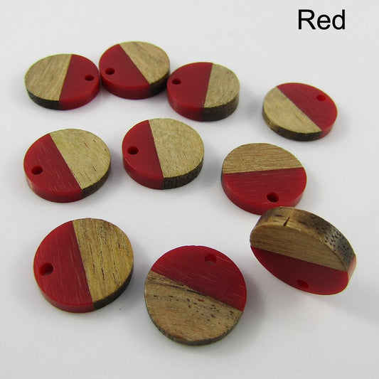 Bulk 10pcs Resin & Wood Round Disc Charm Pendant 15mm Select Colour