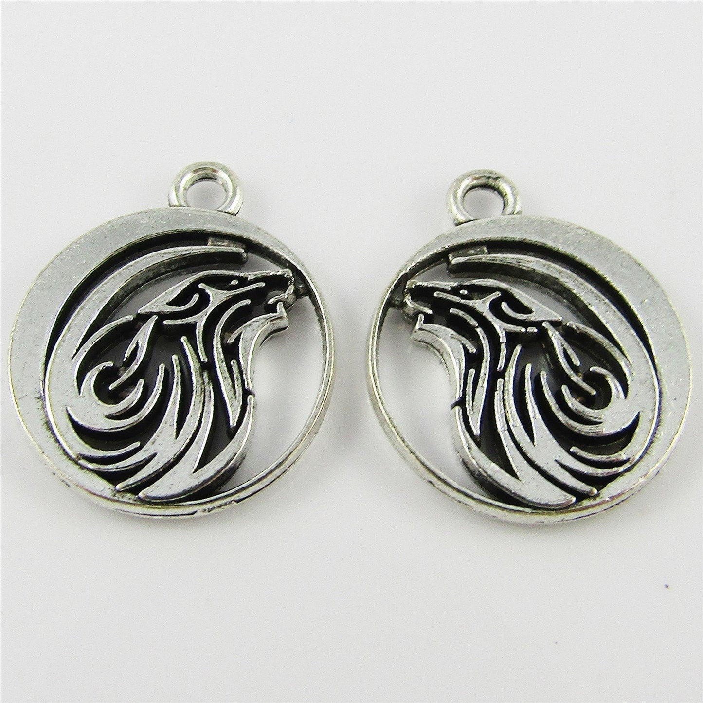 Bulk Wolf Head Disc Charm Pendant Hollow 20x17mm Select Qty