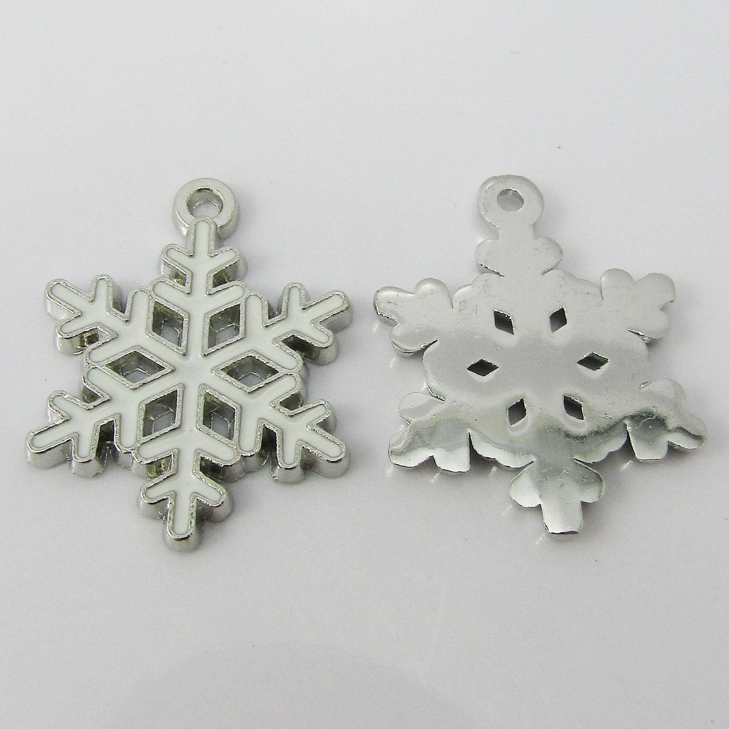 Bulk 10pce Enamel Snowflake Charm Pendant Silver White Winter 25x19mm