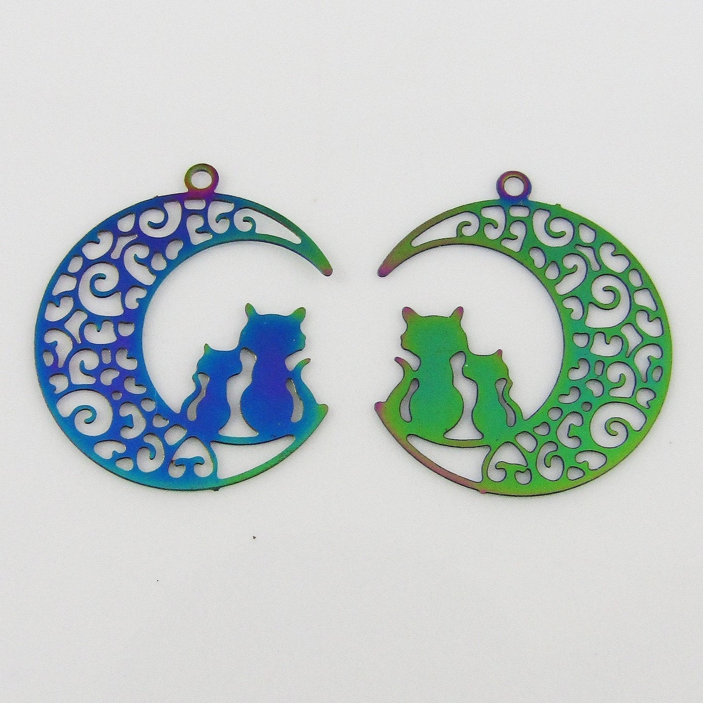 Bulk 6pce Laser Cut Cats in Love Charm Pendant Earring Component SSteel 22x19mm