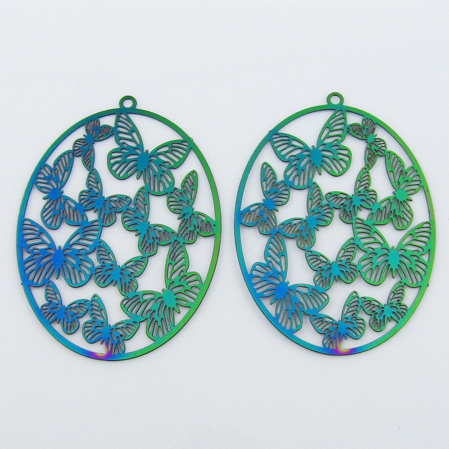 Bulk 6pce Laser Cut Oval Butterfly Charm Pendant Earring Dangle SSteel 48x35mm