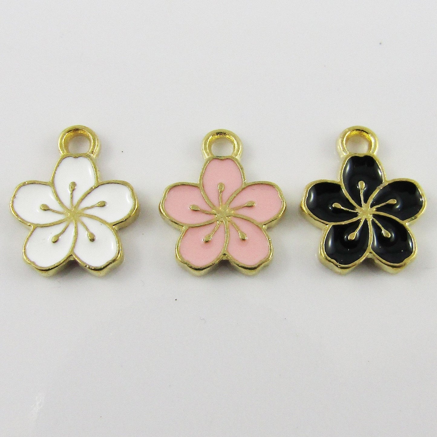 Bulk 10pce Enamel Cherry Plum Blossom Charm Pendant Flower 14x12mm Select Colour