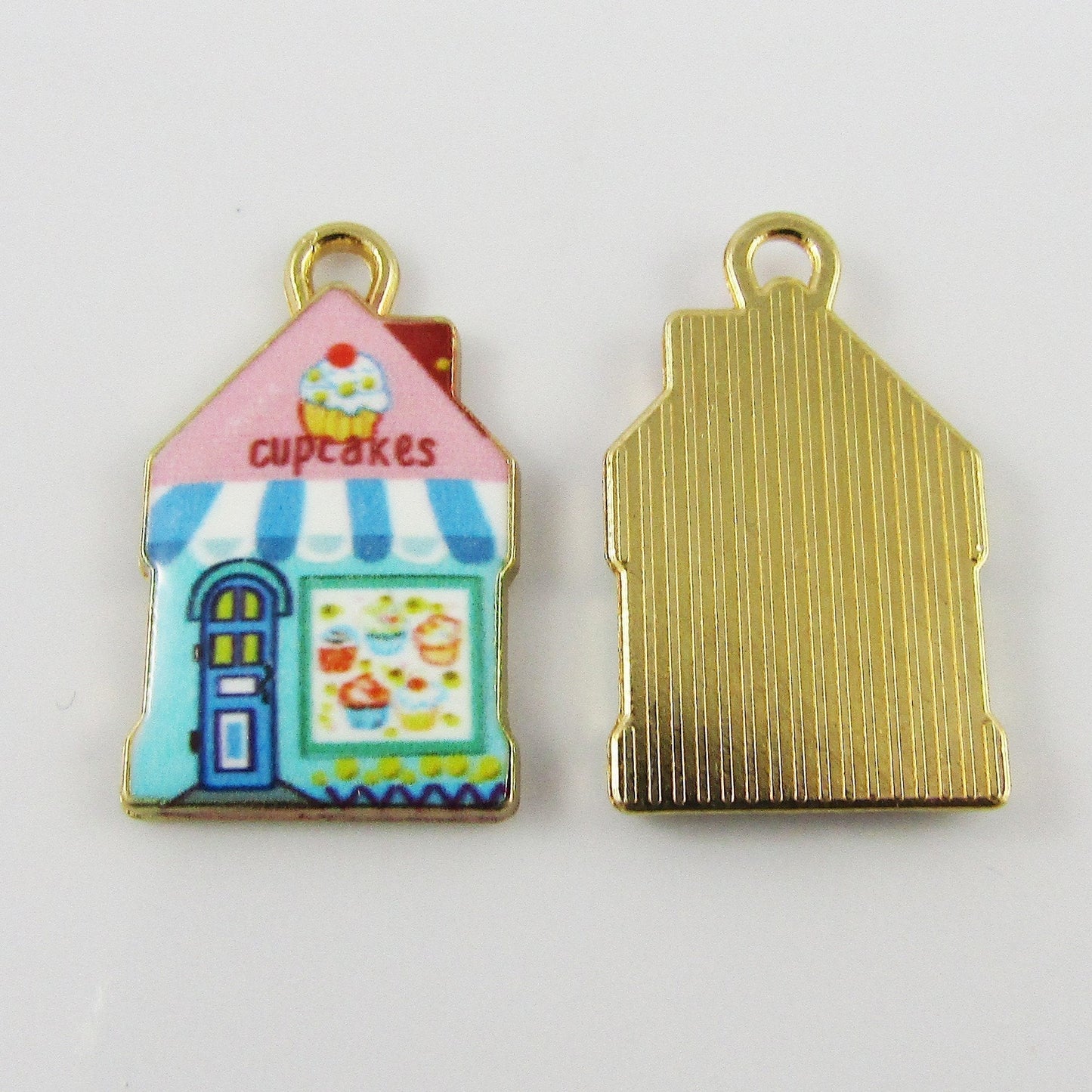 Bulk 10pce Enamel Cupcake Bakery Village House Charm Pendant 22x13mm