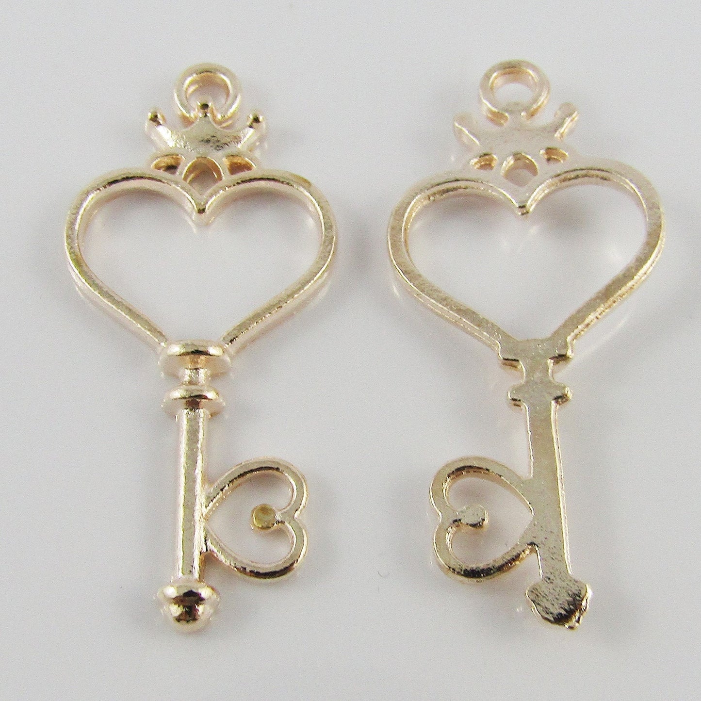 10pcs Princess Heart Key Charm Pendant Light Rose Gold 39x18mm Open Bezel