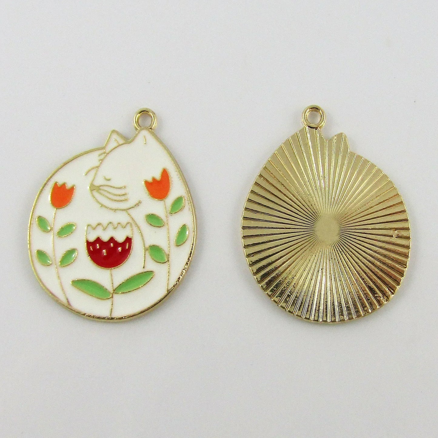 Bulk 10pce Enamel Folkart Cat Charm Pendant Pet Animal 32x27mm