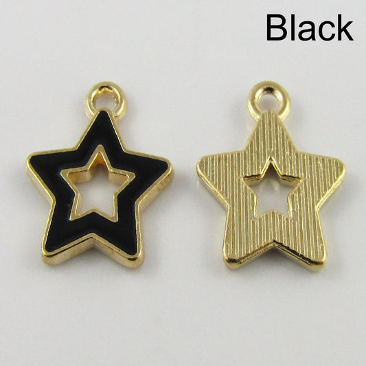 Bulk 10pce Enamel Hollow Star Charm Pendant 16x14mm Select Colour
