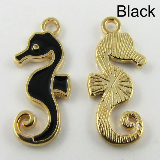 Bulk 10pce Enamel Seahorse Charm Pendant 21x11mm Select Colour